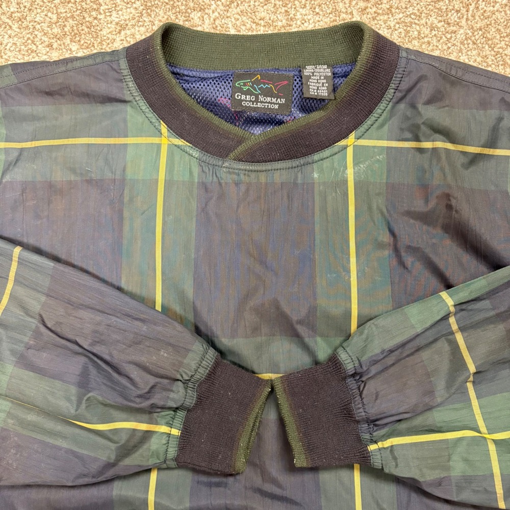 Greg Norman Collection Mens Plaid Pullover Windbreaker Jacket Green Navy Yellow
